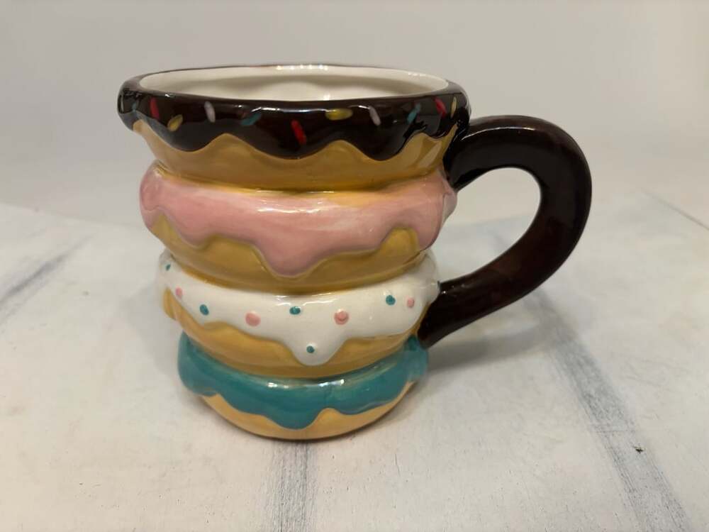World Market Stacked Multicolored Iced Donuts Ceramic Coffee Mug Tea Cup
